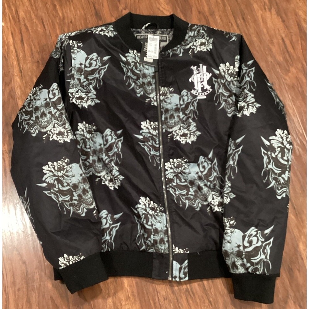 Headrush Black Varsity Jacket Skulls Mens Size 2XL Retail $160.00